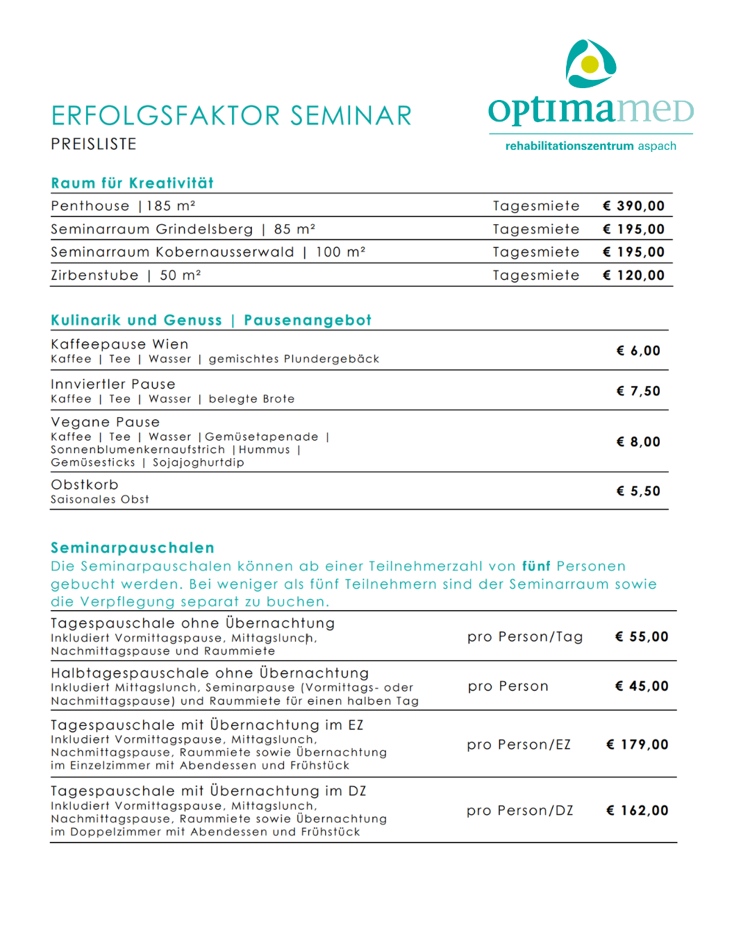 Seminarwerbung mit bewegter Pause Preisliste Seminarwerbung mit bewegter Pause Preisliste